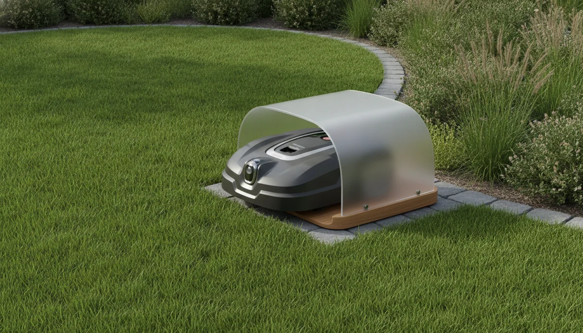 A robot mower does not need a garage, but its parking place might