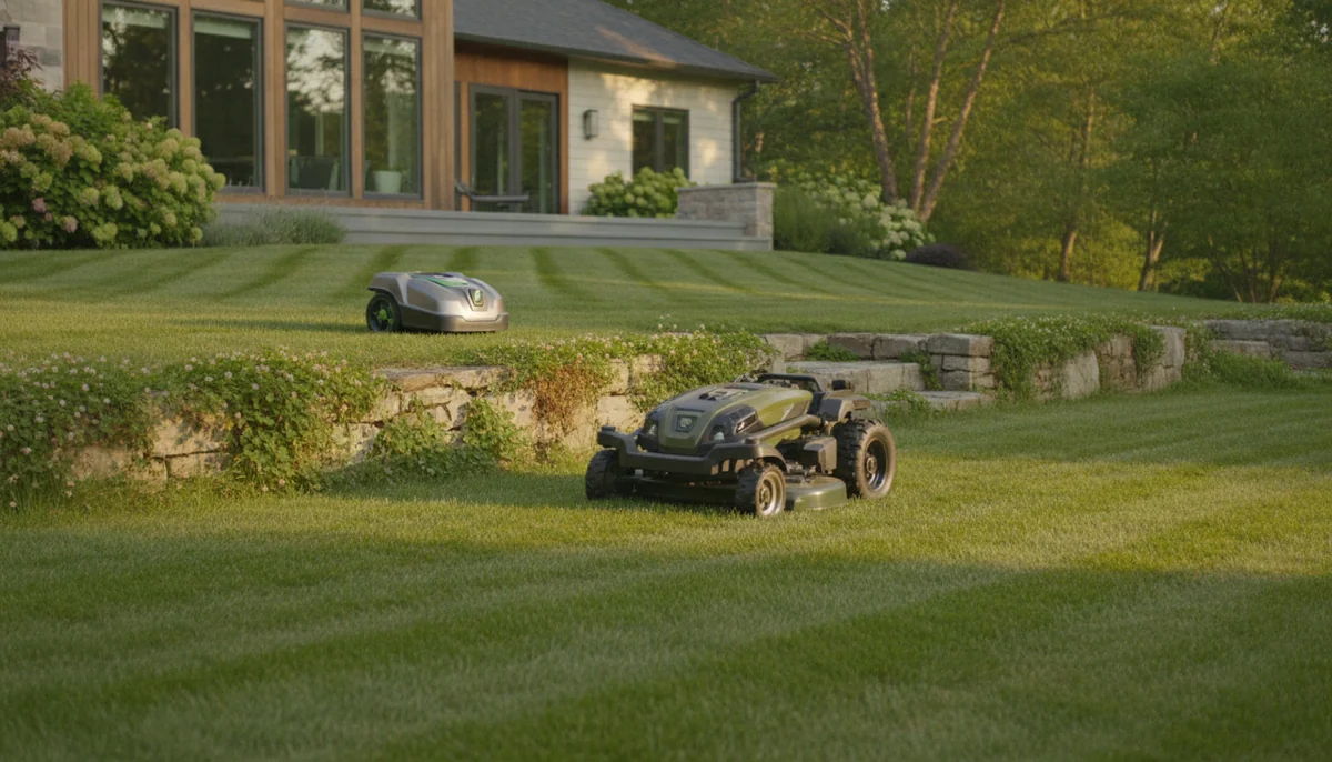 A robot mower saves time; a remote mower saves you from the hill.